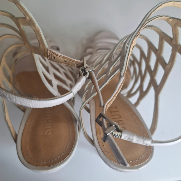 Schutz Juliana cage leather off white stilleto heels SZ 7 - Picture 6 of 9